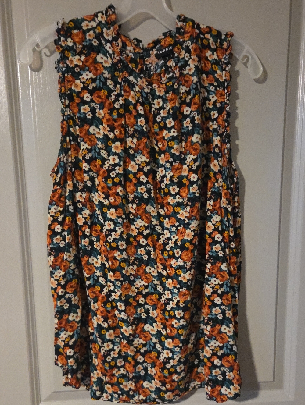 torrid Teal Floral Sleeveless Camisole with Orange Accents